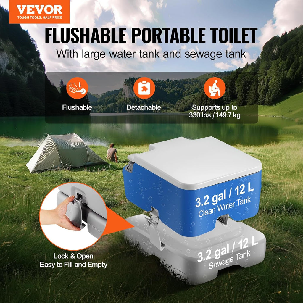 Portable Toilet for Camping (Supports up to 330lbs)