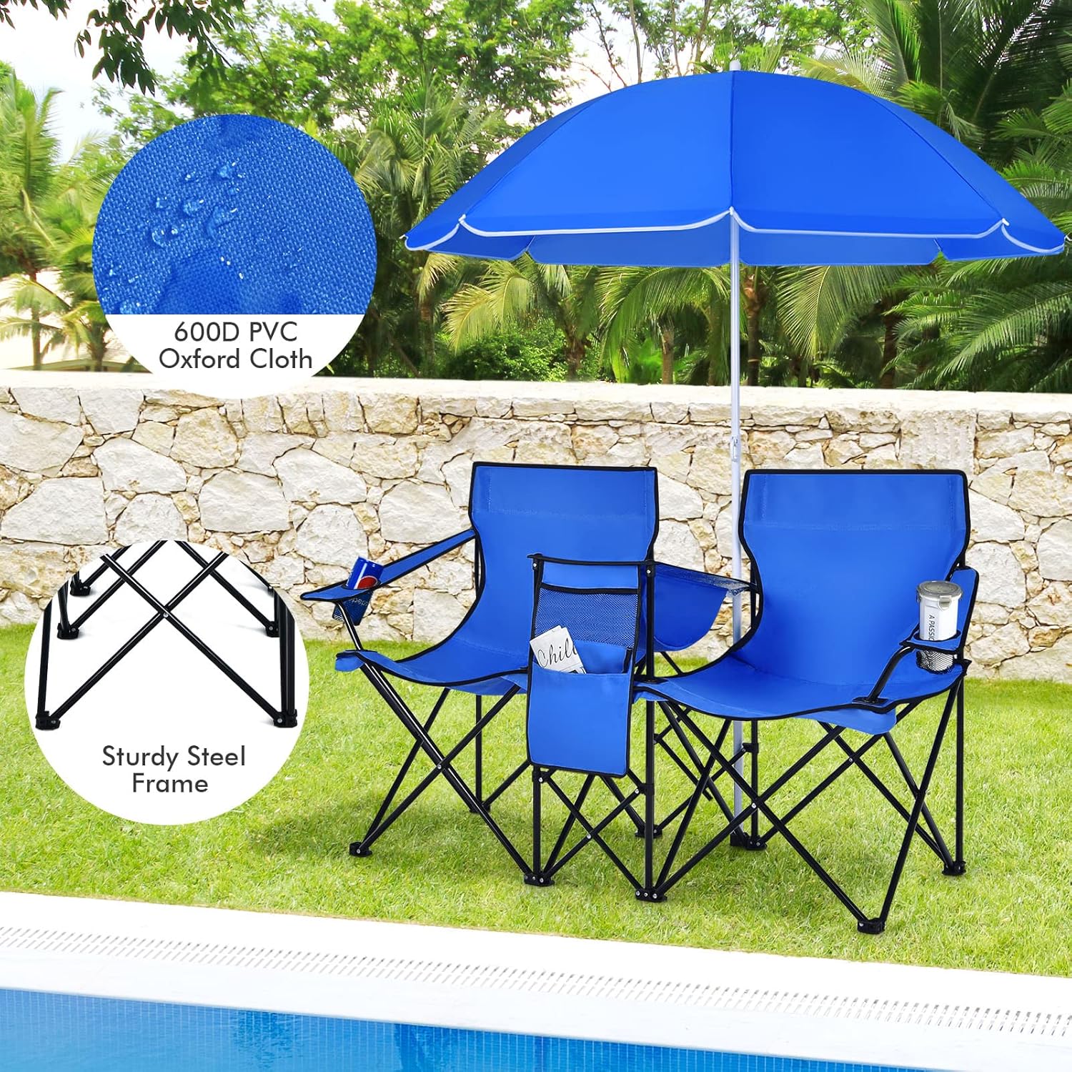 Double Picnic Chair with Umbrella & Cooler