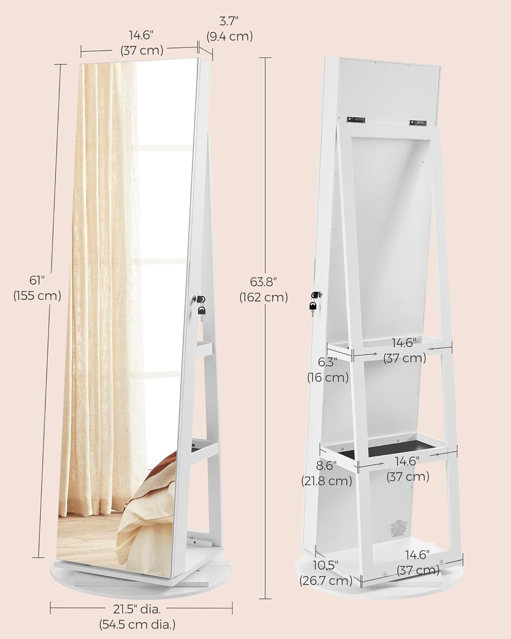 Jewelry Lockable Mirror (155 x 54.5 x 37 cm)