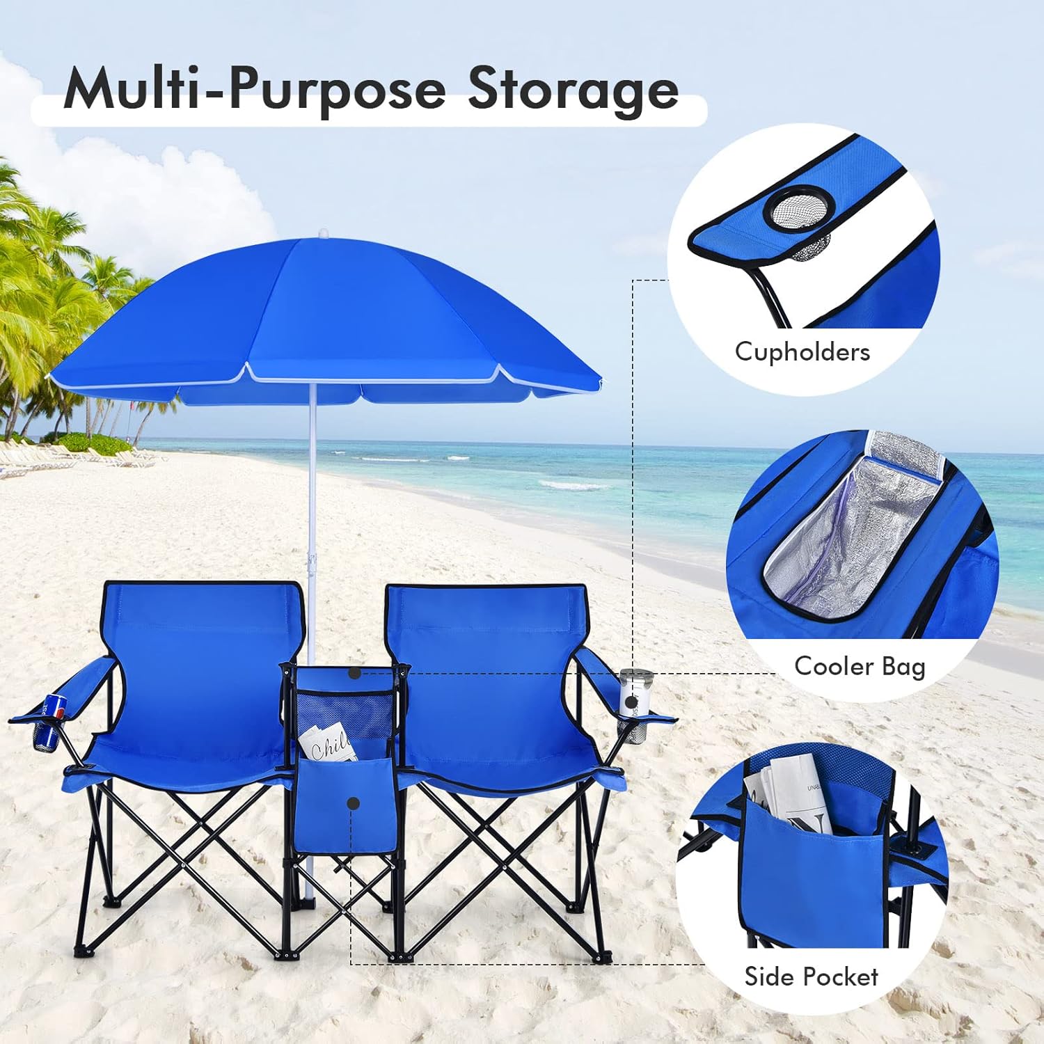 Double Picnic Chair with Umbrella & Cooler