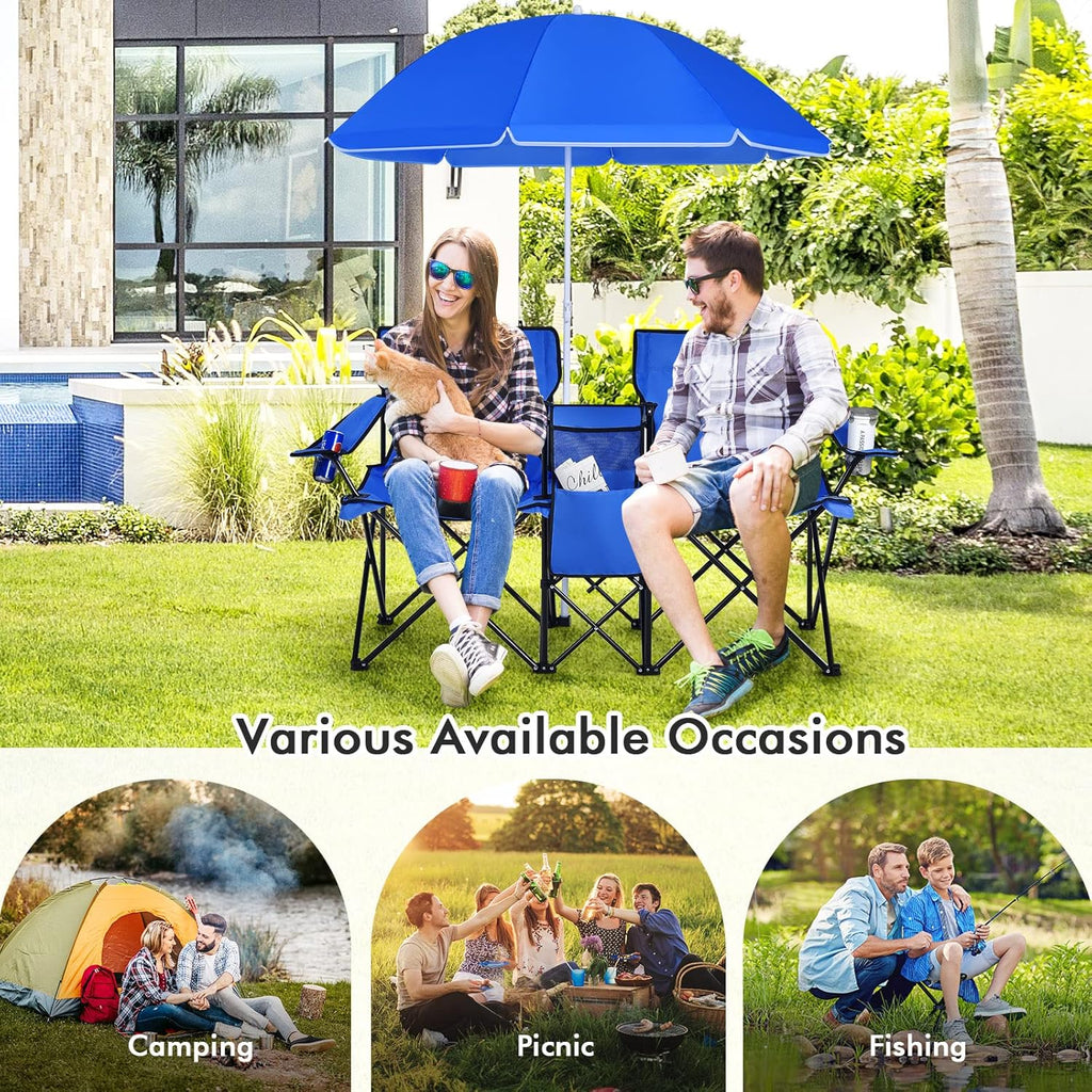 Double Picnic Chair with Umbrella & Cooler