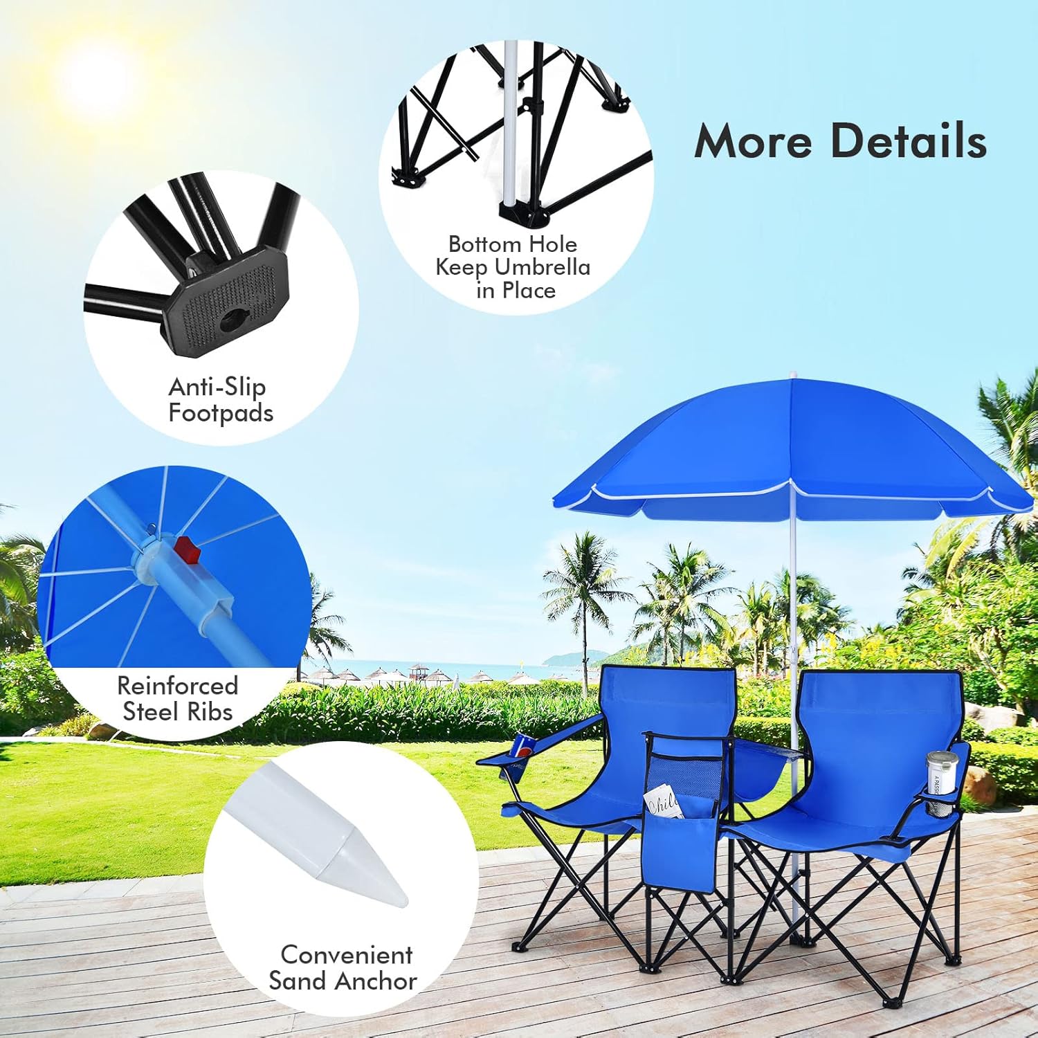 Double Picnic Chair with Umbrella & Cooler