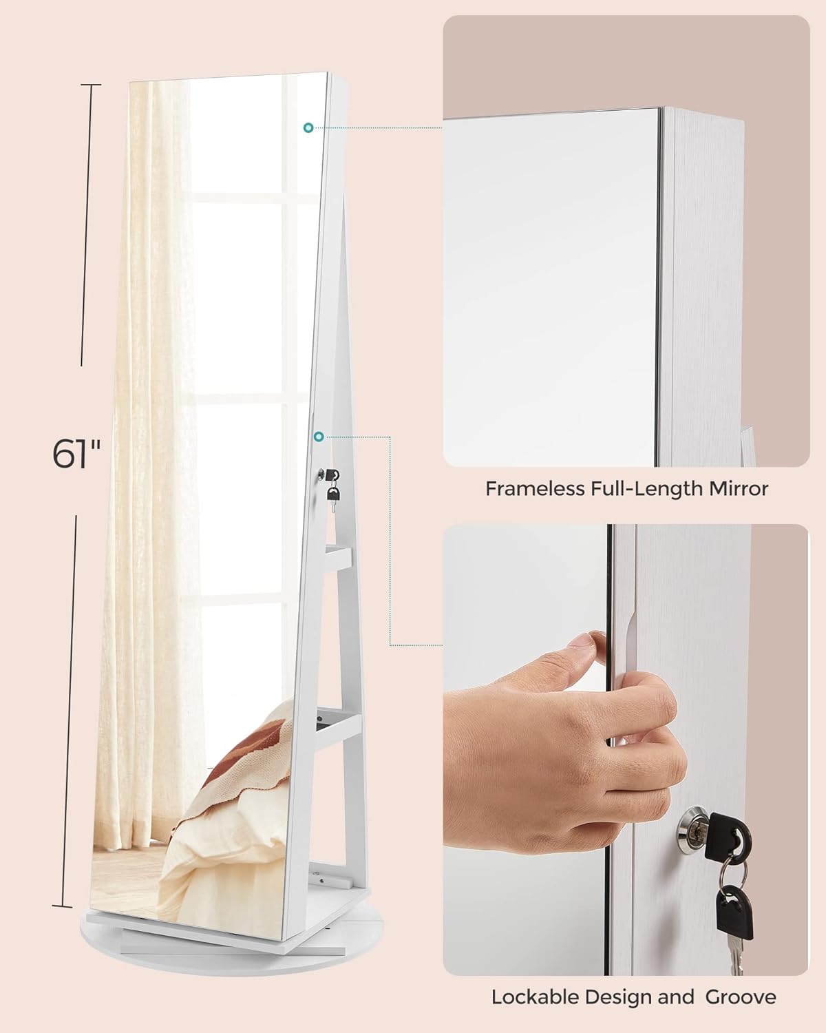Jewelry Lockable Mirror (155 x 54.5 x 37 cm)